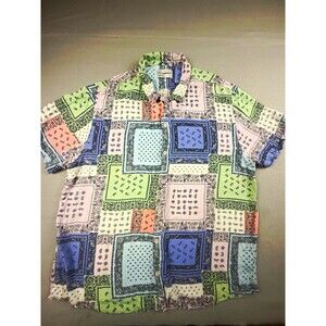 4TH DIMENSION Men's Rayon Paisley Multicolor Short Sleeve Button-Up Shirt XL